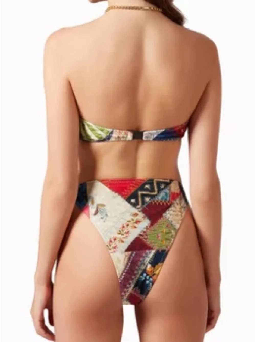 Norma Kamali Patchwork Print Bandeau Bikini Set NWT Large